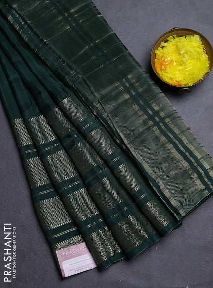 Semi mysore silk saree green and yellow with plain body and zari woven border