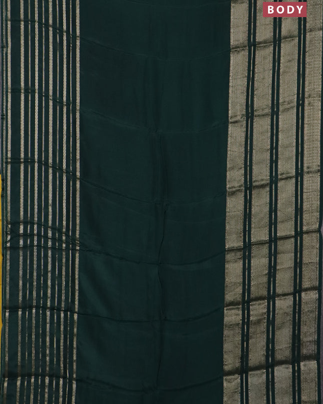 Semi mysore silk saree green and yellow with plain body and zari woven border