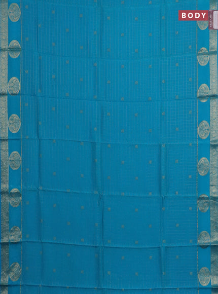 Semi mysore silk saree cs blue and navy blue with allover zari checks & buttas and zari woven butta border