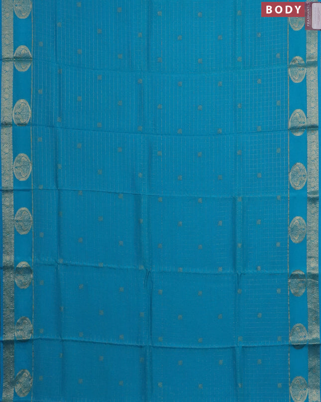 Semi mysore silk saree cs blue and navy blue with allover zari checks & buttas and zari woven butta border