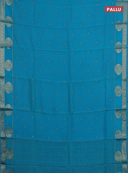 Semi mysore silk saree cs blue and navy blue with allover zari checks & buttas and zari woven butta border