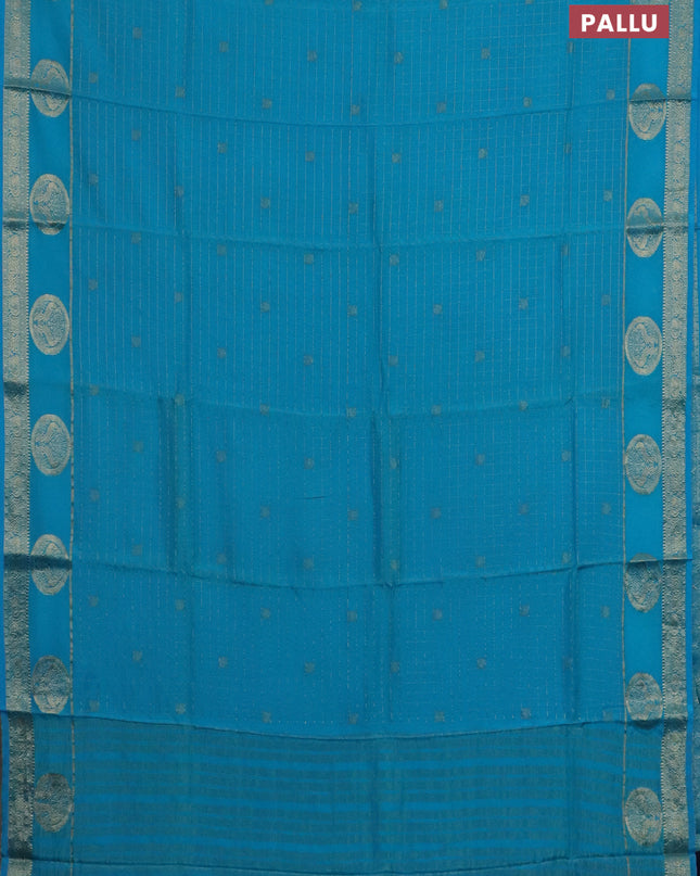 Semi mysore silk saree cs blue and navy blue with allover zari checks & buttas and zari woven butta border