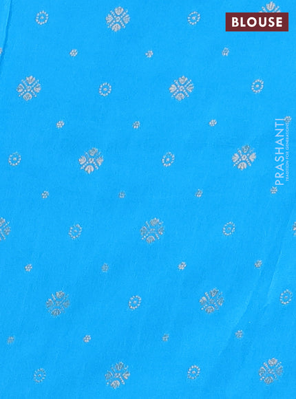 Semi mysore silk saree yellow and cs blue with allover zari stripe pattern and long zari woven butta border