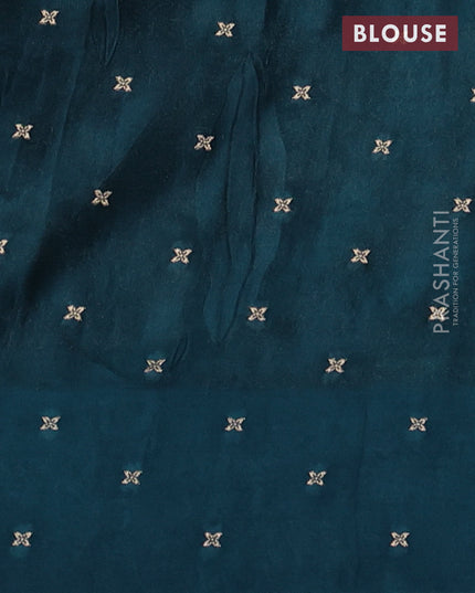 Banarasi silk saree peacock blue with allover zari woven brocade weaves and embroidery pallu & zari woven butta border