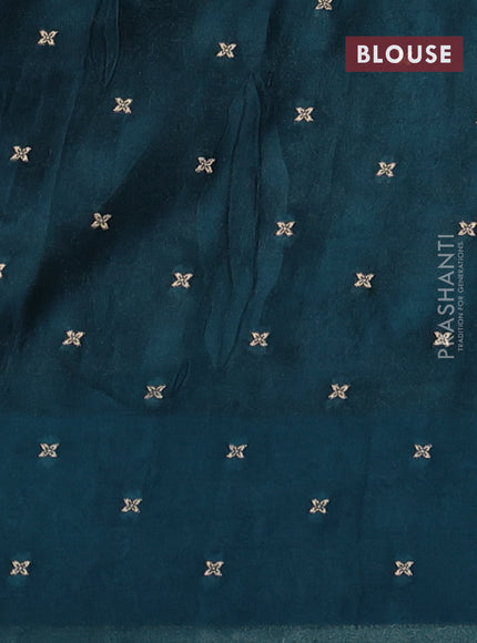 Banarasi silk saree peacock blue with allover zari woven brocade weaves and embroidery pallu & zari woven butta border