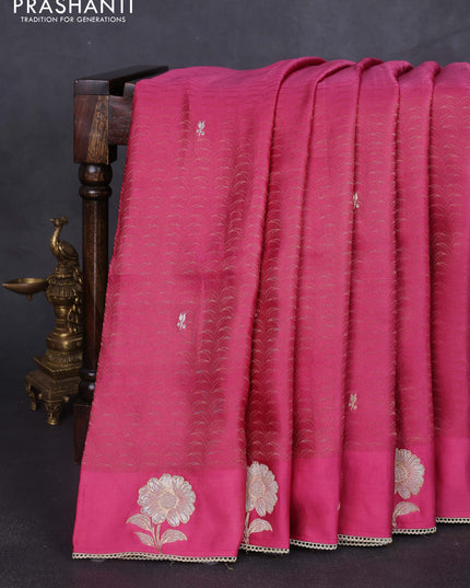 Banarasi silk saree onion pink with allover zari woven brocade weaves and embroidery pallu & zari woven butta border