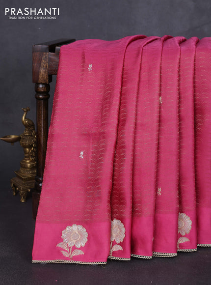 Banarasi silk saree onion pink with allover zari woven brocade weaves and embroidery pallu & zari woven butta border