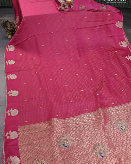 Banarasi silk saree onion pink with allover zari woven brocade weaves and embroidery pallu & zari woven butta border