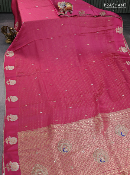 Banarasi silk saree onion pink with allover zari woven brocade weaves and embroidery pallu & zari woven butta border
