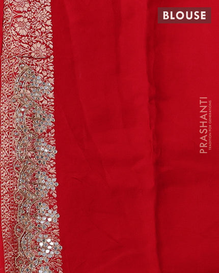 Banarasi silk saree red with allover zari woven buttas and mirror work embroidery border