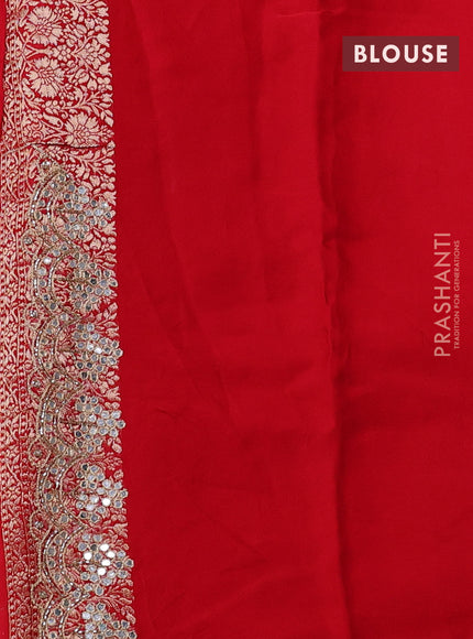 Banarasi silk saree red with allover zari woven buttas and mirror work embroidery border