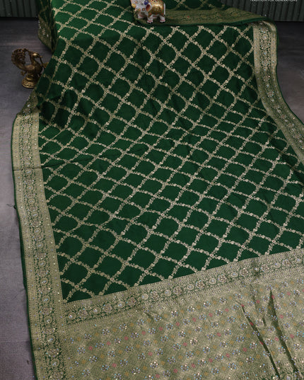 Banarasi silk saree bottle green with allover zari weaves and sequin work & zari border