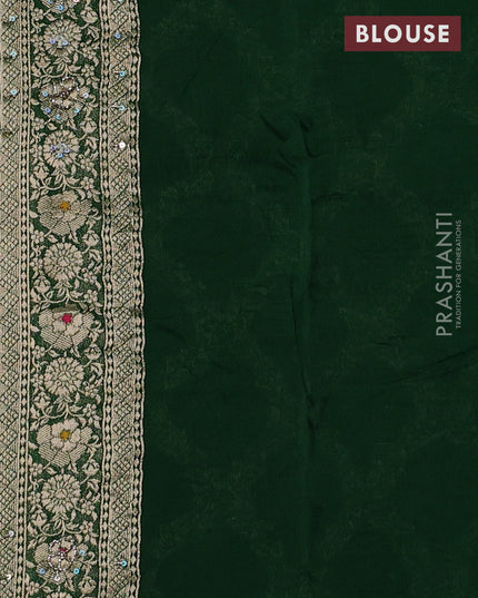 Banarasi silk saree bottle green with allover zari weaves and sequin work & zari border