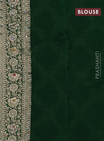 Banarasi silk saree bottle green with allover zari weaves and sequin work & zari border