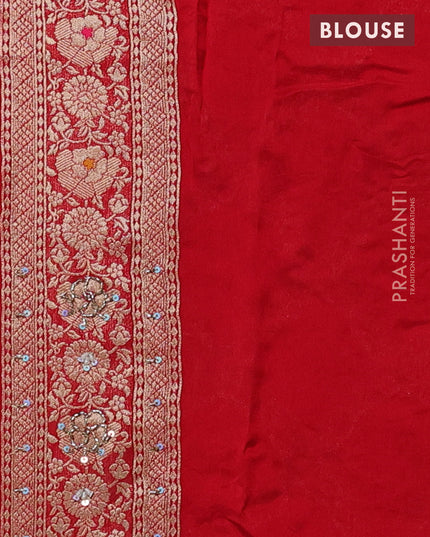 Banarasi silk saree red with allover zari weaves and sequin work & zari border