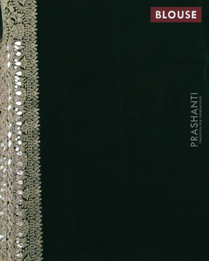 Banarasi silk saree bottle green with allover floral zari weaves and mirror gotapatti embroidery border