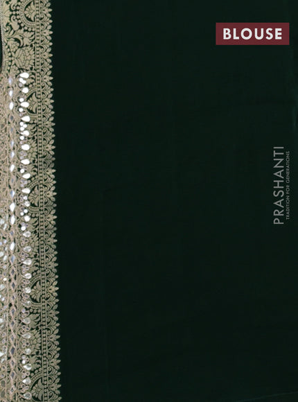Banarasi silk saree bottle green with allover floral zari weaves and mirror gotapatti embroidery border
