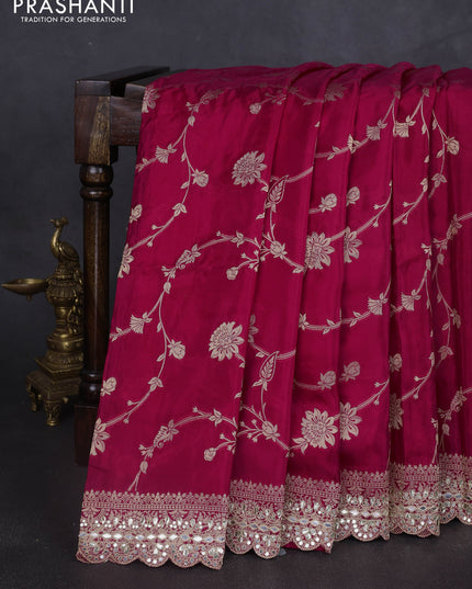 Banarasi silk saree pink with allover floral zari weaves and mirror gotapatti embroidery border