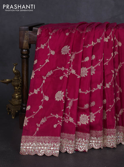 Banarasi silk saree pink with allover floral zari weaves and mirror gotapatti embroidery border