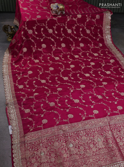 Banarasi silk saree pink with allover floral zari weaves and mirror gotapatti embroidery border