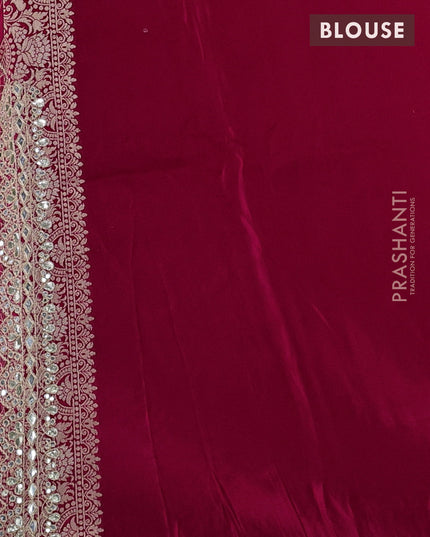 Banarasi silk saree pink with allover floral zari weaves and mirror gotapatti embroidery border