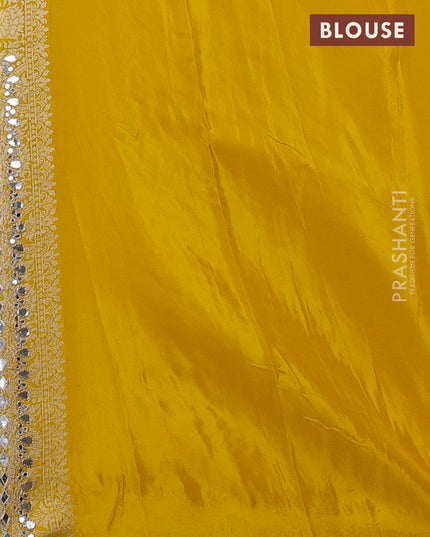 Banarasi silk saree yellow with allover floral zari weaves and mirror gotapatti embroidery border