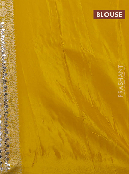 Banarasi silk saree yellow with allover floral zari weaves and mirror gotapatti embroidery border