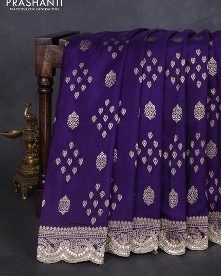 Banarasi silk saree violet with allover zari woven buttas and mirror gotapatti embroidery border