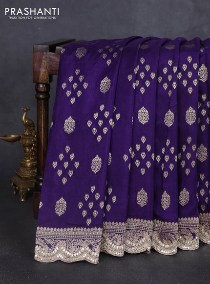 Banarasi silk saree violet with allover zari woven buttas and mirror gotapatti embroidery border