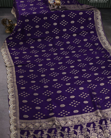 Banarasi silk saree violet with allover zari woven buttas and mirror gotapatti embroidery border