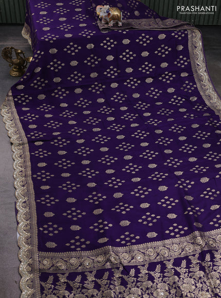 Banarasi silk saree violet with allover zari woven buttas and mirror gotapatti embroidery border
