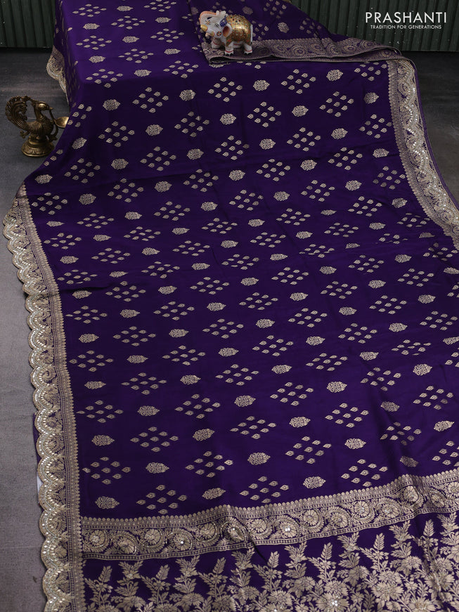 Banarasi silk saree violet with allover zari woven buttas and mirror gotapatti embroidery border