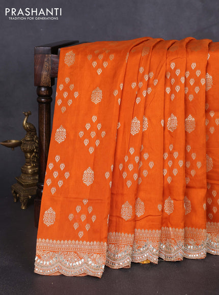 Banarasi silk saree orange with allover zari woven buttas and mirror gotapatti embroidery border