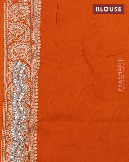 Banarasi silk saree orange with allover zari woven buttas and mirror gotapatti embroidery border