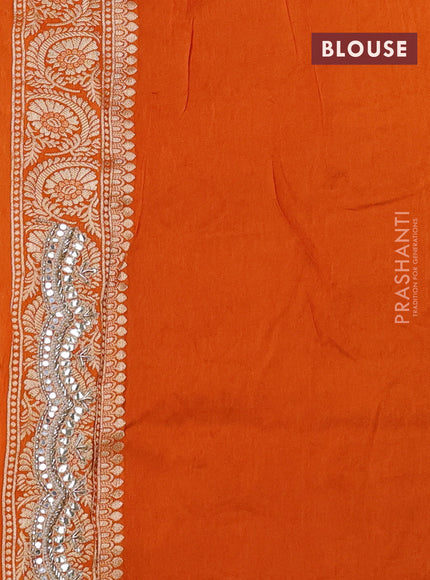 Banarasi silk saree orange with allover zari woven buttas and mirror gotapatti embroidery border