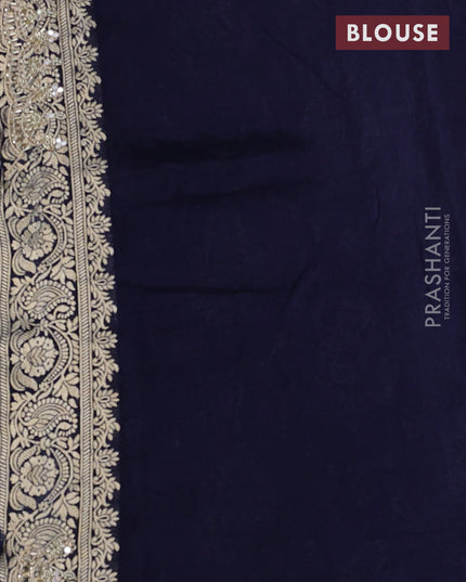 Banarasi silk saree navy blue with allover woven buttas and mirror & beaded work embroidery border