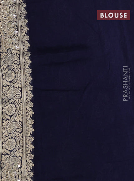Banarasi silk saree navy blue with allover woven buttas and mirror & beaded work embroidery border