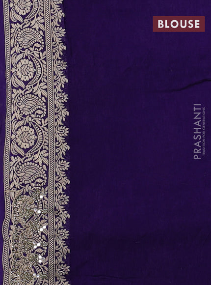 Banarasi silk saree violet with allover woven buttas and mirror & beaded work embroidery border