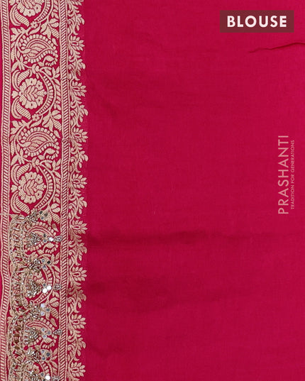 Banarasi silk saree pink with allover woven buttas and mirror & beaded work embroidery border