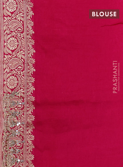 Banarasi silk saree pink with allover woven buttas and mirror & beaded work embroidery border