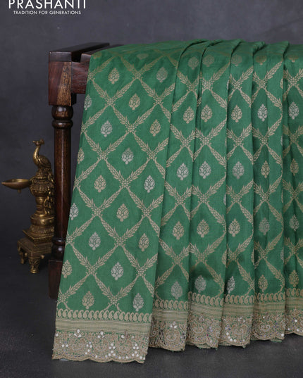 Banarasi silk saree green with allover thread & zari weaves and mirror work embroidery border