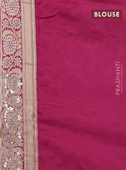 Banarasi silk saree pink with allover thread & zari weaves and mirror work embroidery border