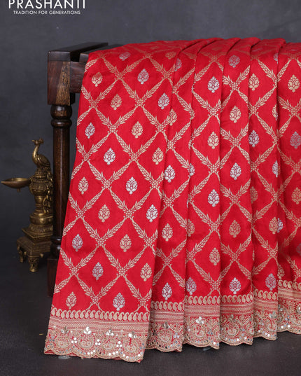 Banarasi silk saree red with allover thread & zari weaves and mirror work embroidery border