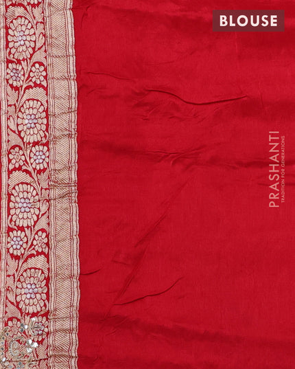 Banarasi silk saree red with allover thread & zari weaves and mirror work embroidery border