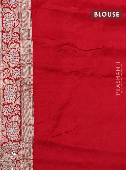 Banarasi silk saree red with allover thread & zari weaves and mirror work embroidery border