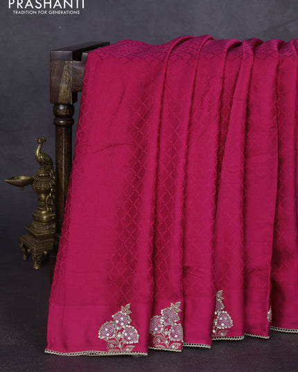 Banarasi silk saree dark pink with allover self emboss and mirror work embroidery pallu