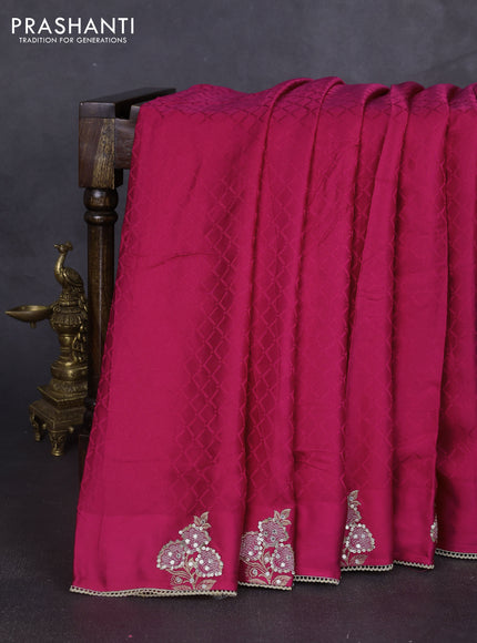 Banarasi silk saree dark pink with allover self emboss and mirror work embroidery pallu