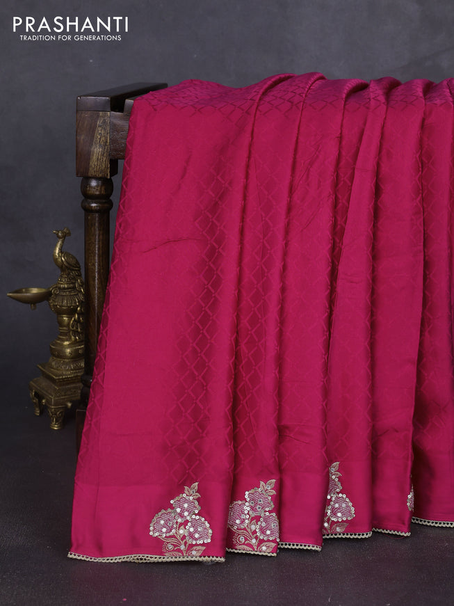 Banarasi silk saree dark pink with allover self emboss and mirror work embroidery pallu