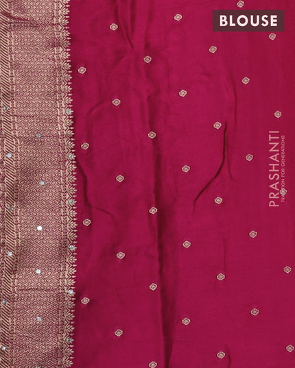 Banarasi silk saree dark pink with allover self emboss and mirror work embroidery pallu