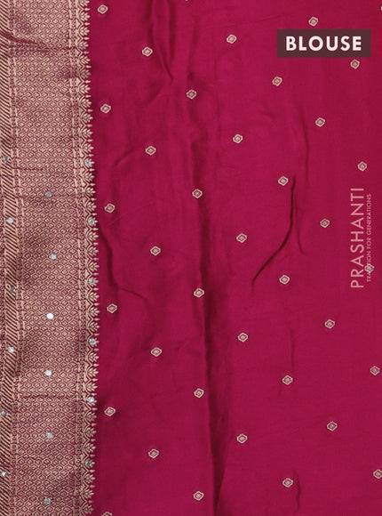 Banarasi silk saree dark pink with allover self emboss and mirror work embroidery pallu